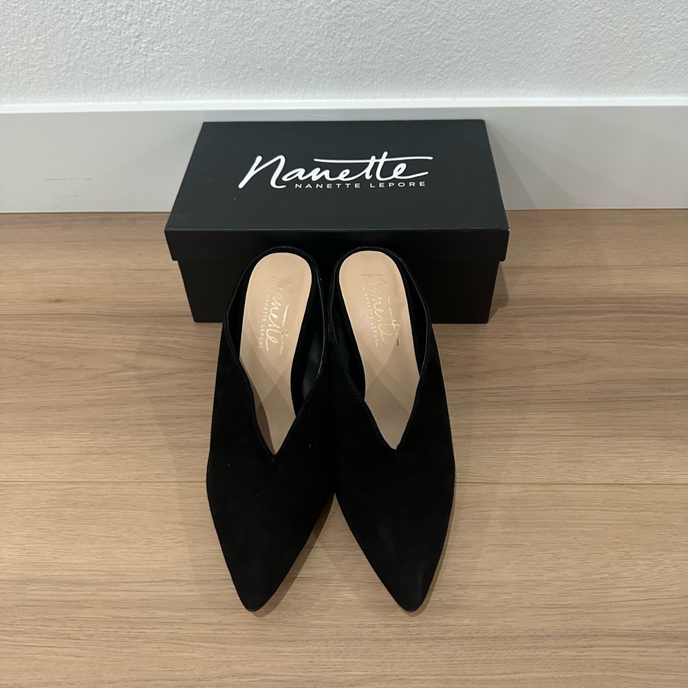 Nanette Lepore Black Suede Mules